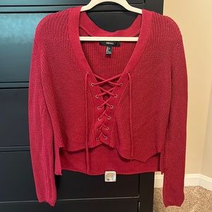 Forever 21 Red Lace-up Sweater